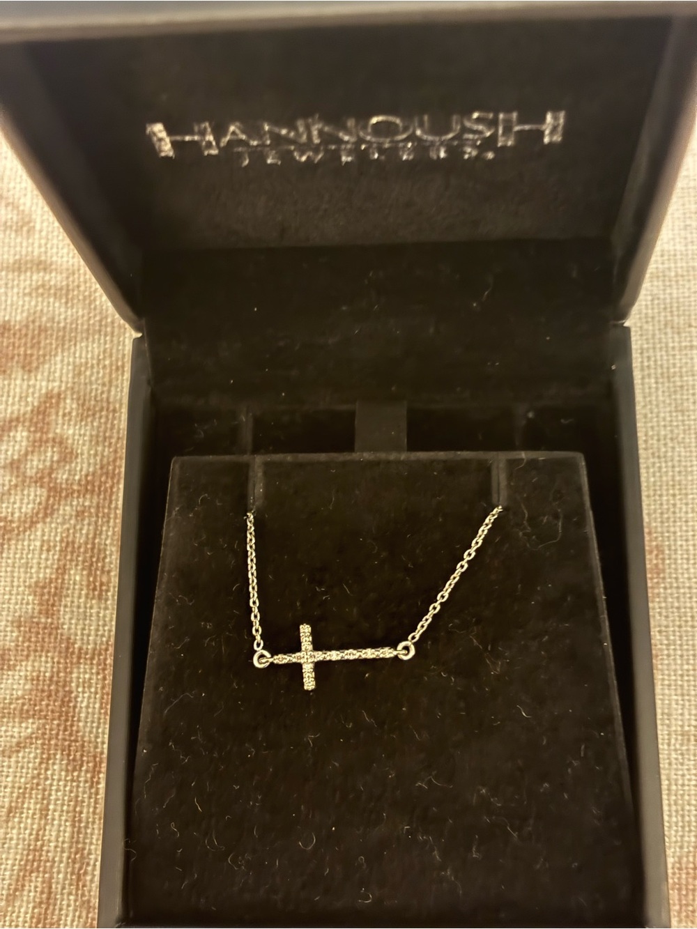 Genuine diamond & white gold sideways cross necklace